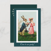 Osterkaninchen Brings Bouquet zu Girl Einladung (Vorne/Hinten)