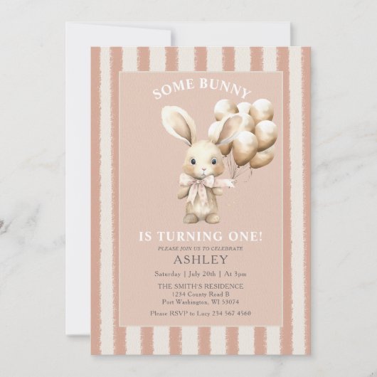 Osterkaninchen etwas sonniger erster Geburtstag Einladung (Vorderseite)