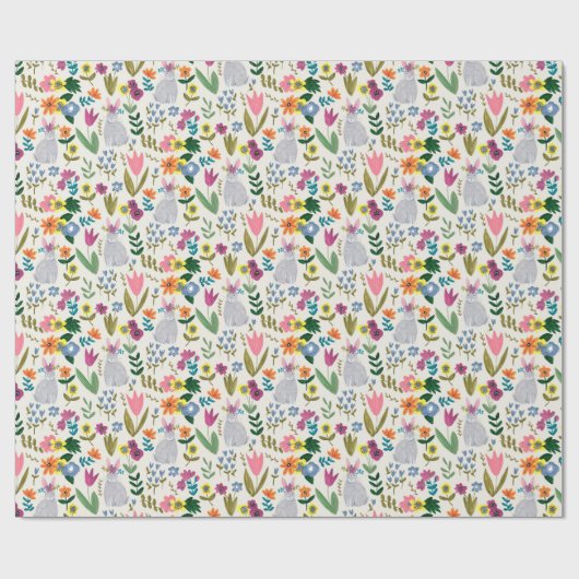 Osterkaninchen Hasen-Graublütenmuster Geschenkpapier (Flach)