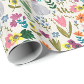 Osterkaninchen Hasen-Graublütenmuster Geschenkpapier (Rolleneckpunkt)