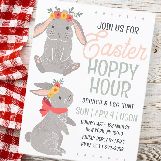 Osterkaninchen Hoppy Hour Brunch und Ei Hunt Postkarte