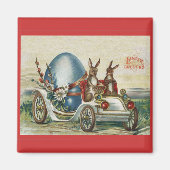 Osterkaninchen im antiken Auto Grosses blaues Ei Magnet (Vorne)