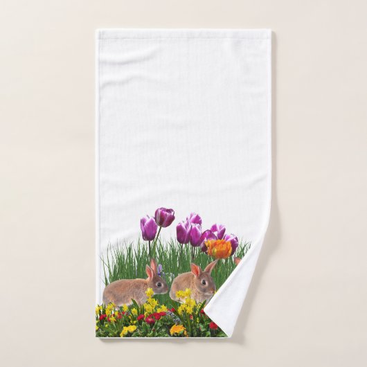 Osterkaninchen im Blumengarten Badhandtuch Set (Handtuch)