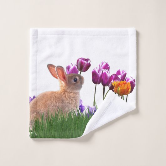 Osterkaninchen im Blumengarten Badhandtuch Set (Waschlappen)
