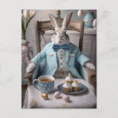Osterkaninchen in blauem Mantel und Bugs-Krawatte Postkarte (Vorderseite)