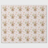 Osterkaninchen, Karotten und Blumenmuster Geschenkpapier (Flach)