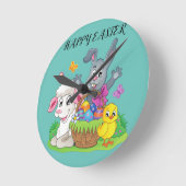 Osterkaninchen, Lamm & Küken Akryluhr. Runde Wanduhr (Winkel)