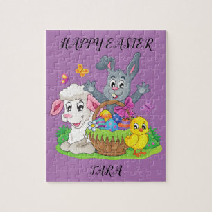 Osterkaninchen, Lamm- und Küchenküken personalisie Puzzle