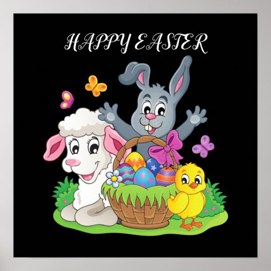 Osterkaninchen, Lamm- und Küchenkulpturen. Poster (Vorne)