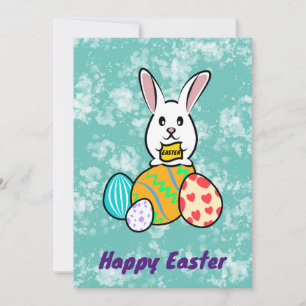 Osterkaninchen mit einem Banner auf Ostereiern