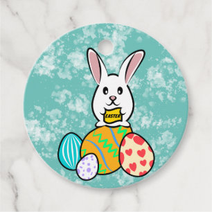 Osterkaninchen mit einem Banner auf Ostereiern Geschenkanhänger