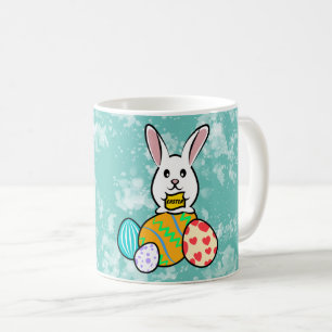 Osterkaninchen mit einem Banner auf Ostereiern Kaffeetasse