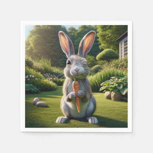 Osterkaninchen mit Karotte Serviette (Vorderseite)