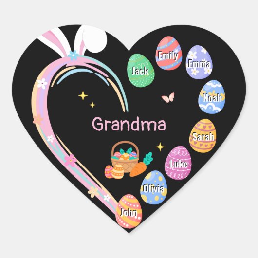 Osterkaninchen Ostereier Großmutter Name Herz-Aufkleber (Vorderseite)