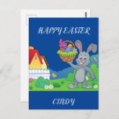 Osterkaninchen, personalisierte Postkarte im Korb. (Vorne/Hinten)
