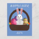 Osterkaninchen, personalisierte Postkarte im Korb. (Vorderseite)