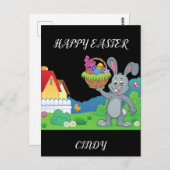 Osterkaninchen, personalisierte Postkarte im Korb. (Vorne/Hinten)