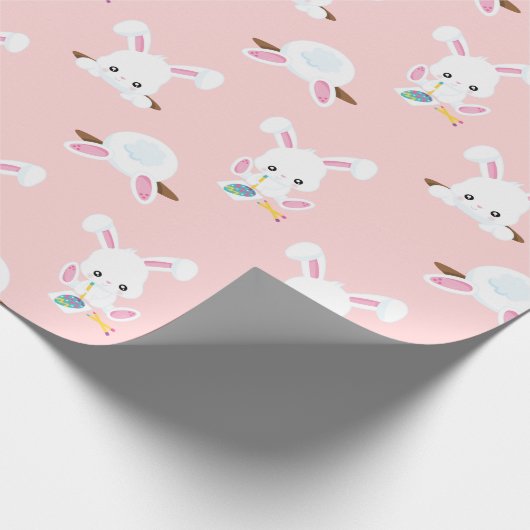 Osterkaninchen rosa Wiederholungsmuster Geschenkpapier (Ecke)