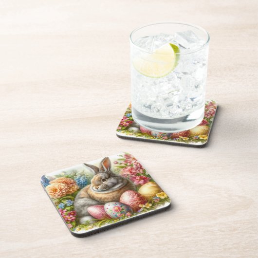 Osterkaninchen Set aus 6 harten Kunststoffteilen U Getränkeuntersetzer (Rechte Seite)