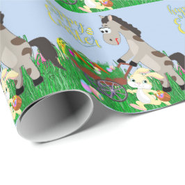 Osterkaninchen und Pferde, die Eier und Karotten s Geschenkpapier