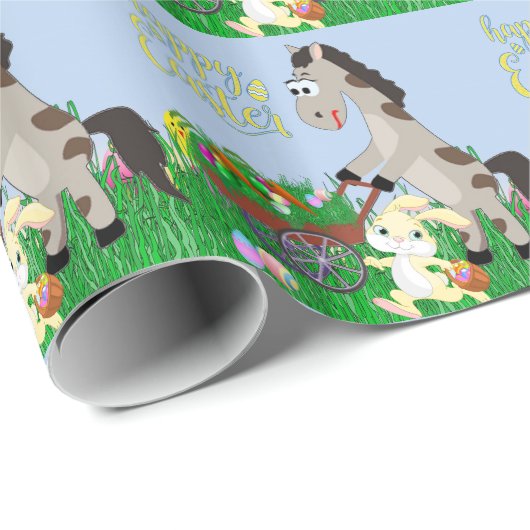 Osterkaninchen und Pferde, die Eier und Karotten s Geschenkpapier (Rolleneckpunkt)
