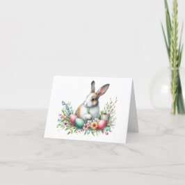 Osterkarte hübsches Kaninchen und Blume Feiertagskarte