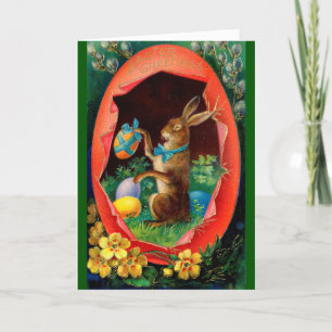 Osterkarte im Vintage-Stil - Osterhase im Ei Karte