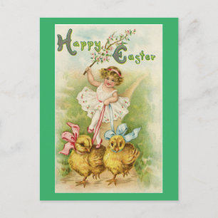 Osterkarte Mädchen mit Küken Feiertagspostkarte