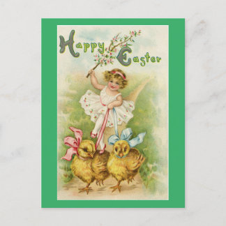 Osterkarte Mädchen mit Küken Feiertagspostkarte