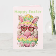 Osterkarte mit besticktem Pastell-Hasen, personali