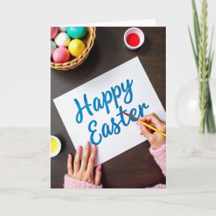 Osterkarte mit blauer Schrift Karte