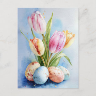 Osterkarte mit Blumen und Ostereiern Postkarte