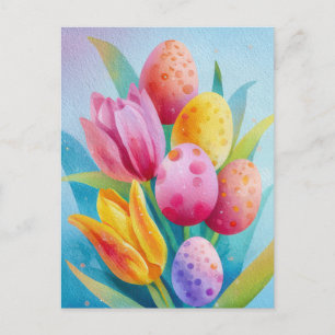 Osterkarte mit Blumen und Ostereiern Postkarte