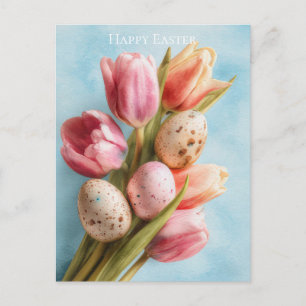 Osterkarte mit Blumen und Ostereiern Postkarte