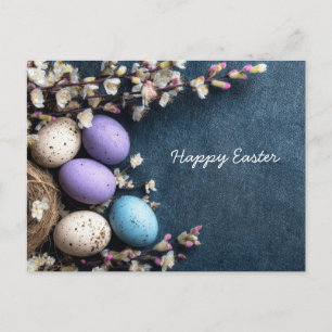 Osterkarte mit Blumen und Ostereiern Postkarte