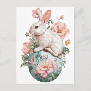 Osterkarte mit Blumen und Osterhase Postkarte
