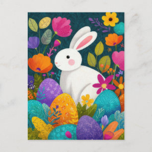 Osterkarte mit Blumen und Osterhase Postkarte