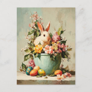 Osterkarte mit Blumen und Osterhase Postkarte
