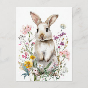 Osterkarte mit Blumen und Osterhase Postkarte