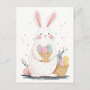 Osterkarte mit Blumen und Osterhase Postkarte