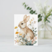 Osterkarte mit Blumen und Osterhase Postkarte (Stehend Vorderseite)