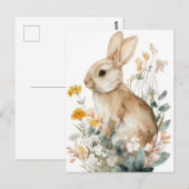 Osterkarte mit Blumen und Osterhase Postkarte (Vorne/Hinten)