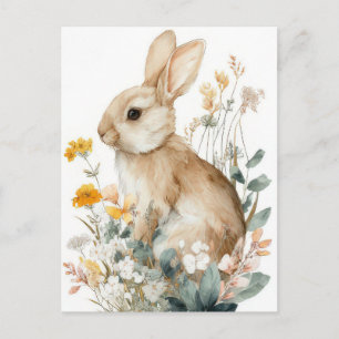 Osterkarte mit Blumen und Osterhase Postkarte