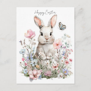 Osterkarte mit Blumen und Osterhase Postkarte