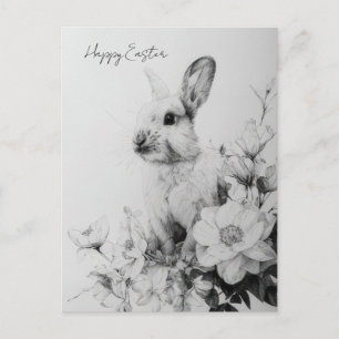 Osterkarte mit Blumen und Osterhase Postkarte