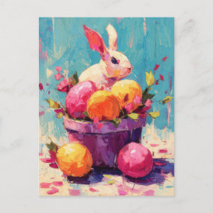 Osterkarte mit Blumen und Osterhase Postkarte