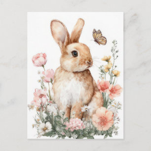 Osterkarte mit Blumen und Osterhase Postkarte