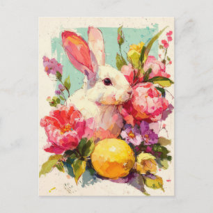 Osterkarte mit Blumen und Osterhase Postkarte