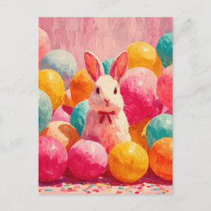 Osterkarte mit Blumen und Osterhase Postkarte