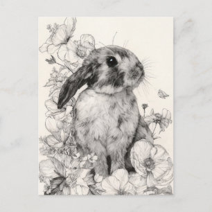 Osterkarte mit Blumen und Osterhase Postkarte